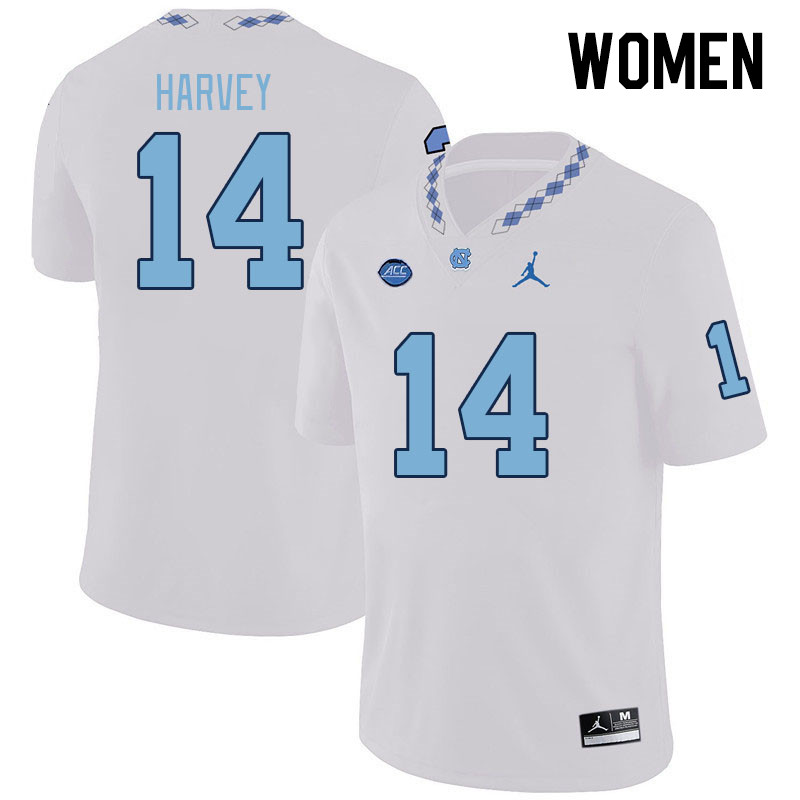Women #14 Jaybron Harvey North Carolina Tar Heels College Football Jerseys Stitched-White